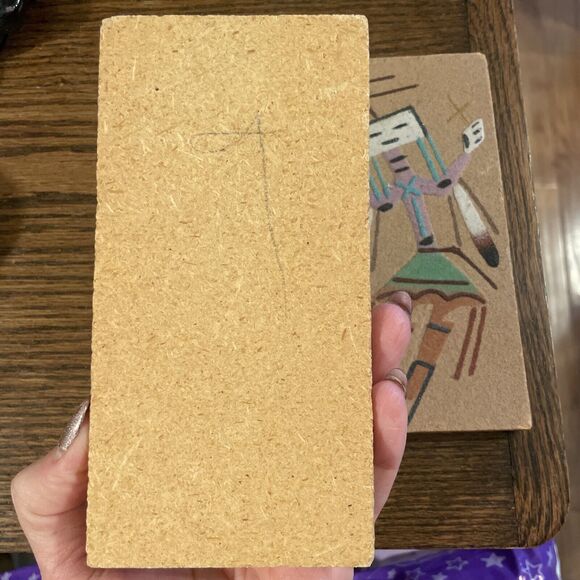 Pair Navajo Sand Art Painting  American Southwest Vintage On Wood MCM - Picture 6 of 9